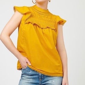 J. Crew Mustard Flutter Sleeve Blouse - Size Medium M
